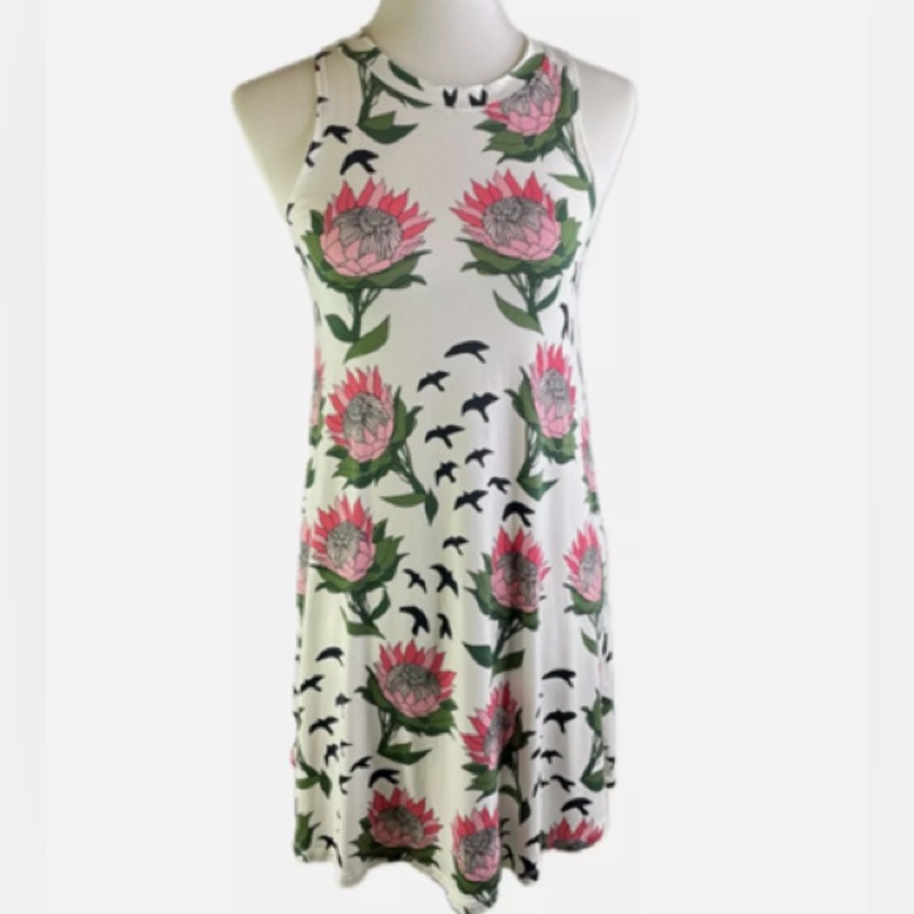 Fighting Eel Protea & Bird Tank Top Dress